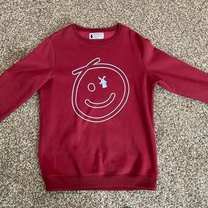 Dutch Bros Red Men’s Large Sweatshirt/Pullover Crewneck Smiley Face Windmill